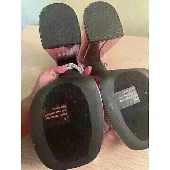 womens pink barbiecore strappy square toe block heel platform SZ 7.5 rhinestone - Picture 8 of 14